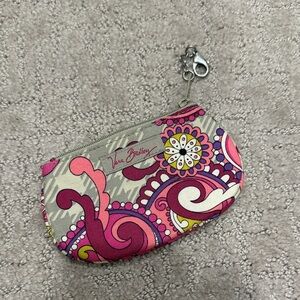 Vera Bradley Pink Paisley Mini Zip Wristlet with Clip